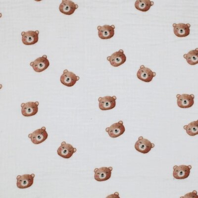 off white brown sweet bears digital double gauze