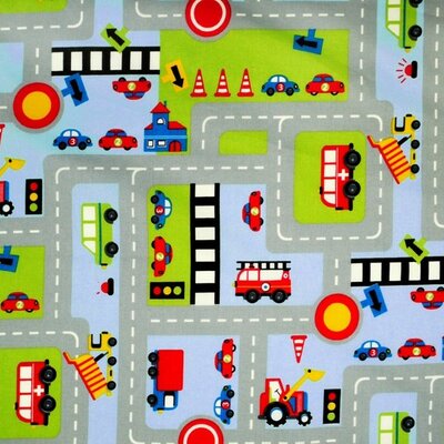 blauw (licht) grijs groen rood geel wegenstof - stratenstof katoen