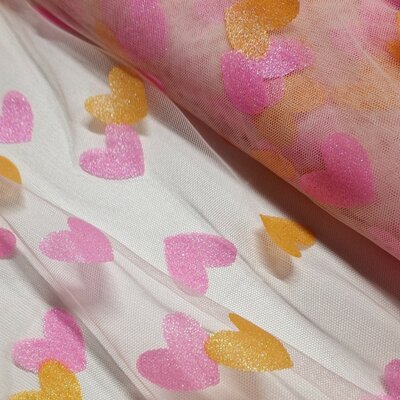 roze (licht) met oranje en blush glitter Hartjes fijne tule (op=op)