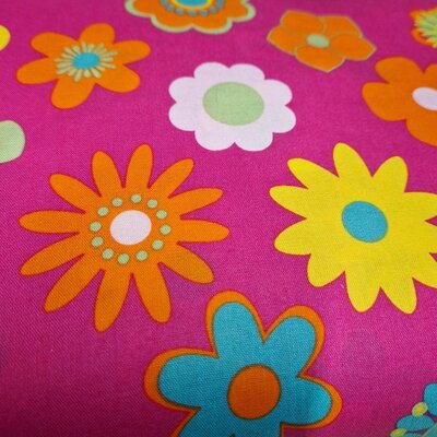 roze (fuchsia) geel groen wit oranje blauw Hippie Bloemen Udi katoen (op=op)