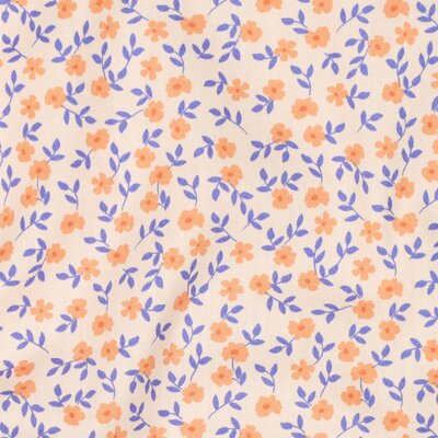 wit (creme) oranje blauw (kobalt) bloempjes - biologische poplin katoen (op=op)