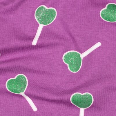 mauve (violet) groen glitter Hartjes Lollies tricot (op=op)
