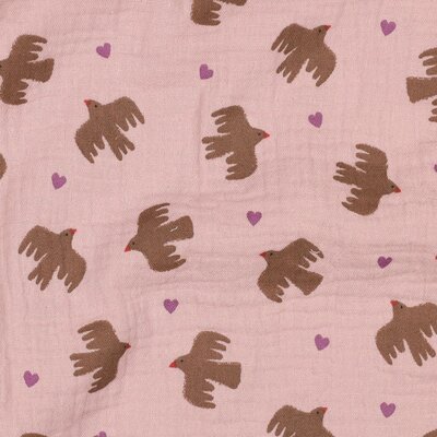 roze (oud licht) beige (cacao) Vogels en Hartjes hydrofiel (op=op)