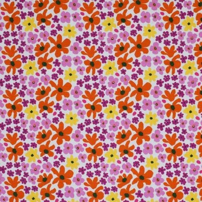 wit (off white) paars lila oranje geel violet Retro Bloemen - digitaal tricot  (op=op)