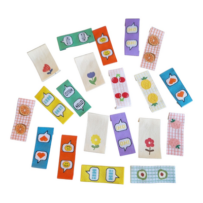 assortie naailabels Kinder surprise Bloem - Tekst - Fruit 20 stuks