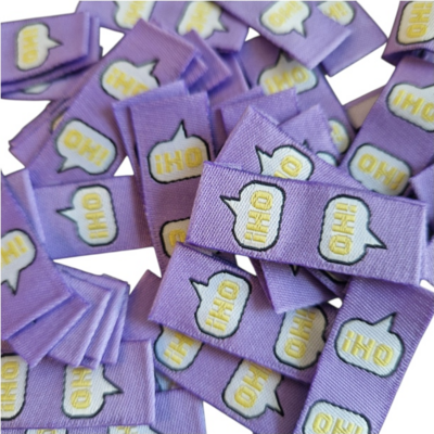 lila (paars) naailabels Tekstballon Oh! 10 stuks  (op=op)