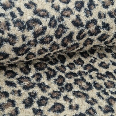 nog 105cm - beige bruin zwart Luipaard rondjes boucle teddy borg (op=op) *U