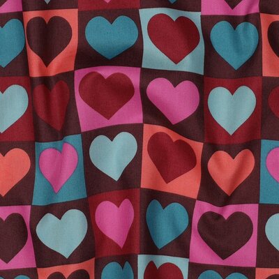 mauve (plum) roze blauw koraal Hart in Blokken fijne poplin katoen (op=op)