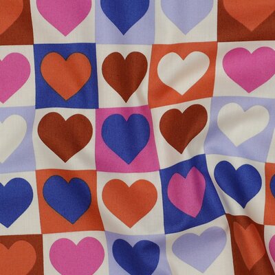 wit (creme) roze kobalt blauw koraal Hart in Blokken fijne poplin katoen (op=op)