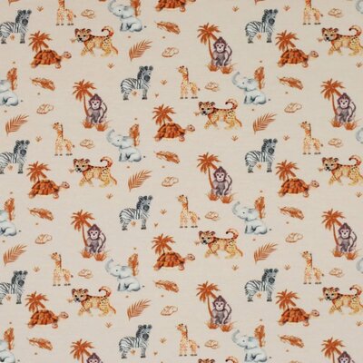 beige (kiezel-natural) cognac wit zwart Afrikaanse dieren aap schildpad olifant panter giraf - digitaal tricot (op=op)