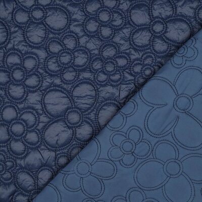 blauw (donker) bloemen gewatteerde jassenstof