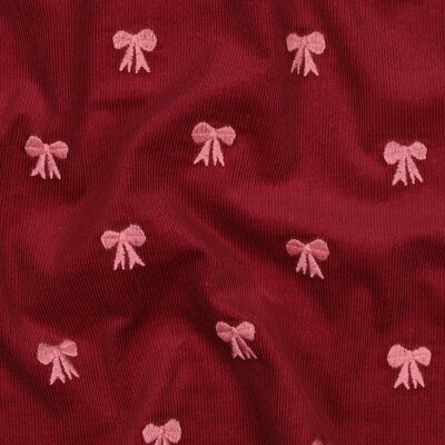 nog 1,2m - rood - bordeaux roze geborduurde Strikjes katoenen Corduroy babyrib (op=op)