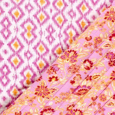 wit (off white) roze (fuchsia) geel rood Bloemen en Abstract Dubbelzijdig Gevoerde hydrofiel *S