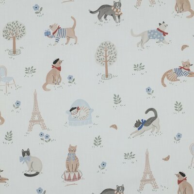 wit beige blauw groen Honden Katten Eifeltoren Bomen Vive la France digitale poplin katoen *S