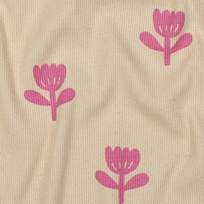 wit (natural) fuchsia roze Tulpen Bloemen Biologisch katoenen Fijne Baby rib tricot *S