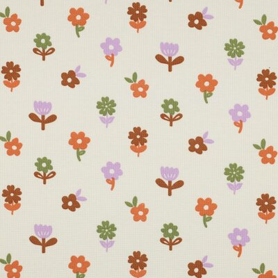 wit (off white) lila oranje bruin groen Blije Bloemen op Steel Wafel tricot *S