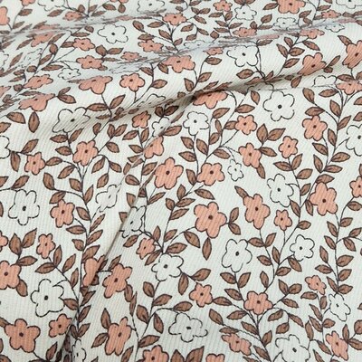 wit (natural) bruin perzik Klimop Bloemen Biologisch katoenen Fijne Baby rib tricot *S