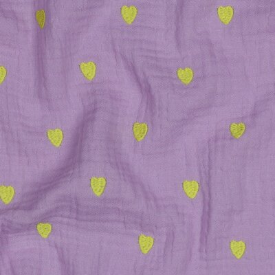 lila geel (neon) Hartjes broderie hydrofiel *S