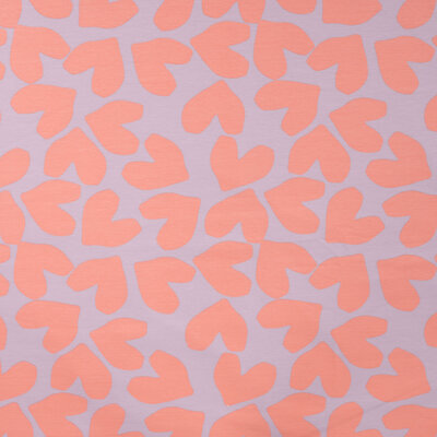 lila koraal roze hartjes - french terry *S