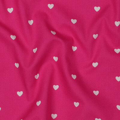 fuchsia pink white hearts cotton