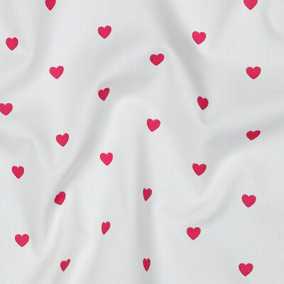white fuchsia pink hearts cotton