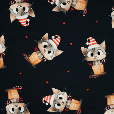 dark blue white red Naughty Kittens with Christmas x-mas digital french terry