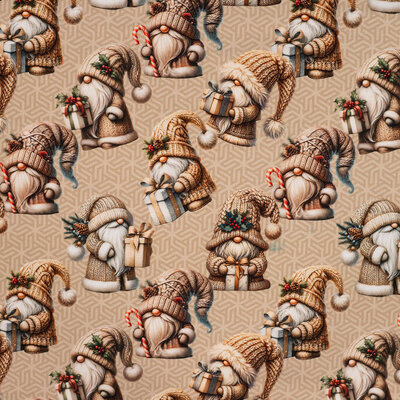 beige white Christmas Gnomes x-mas digital french terry