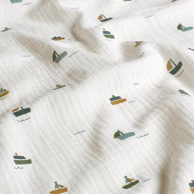 off white blue green brown boats double gauze