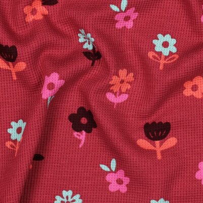 bordeaux mint pink orange plum Happy flowers waffle knit jersey
