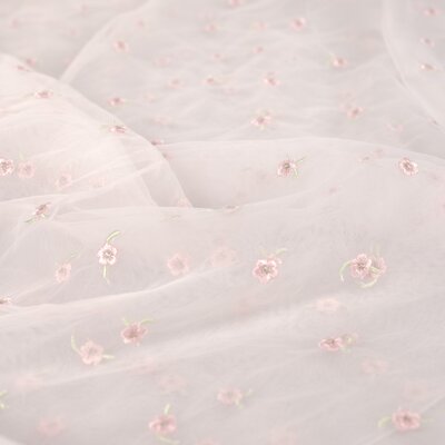 light pink flowers Embroidery fine tulle fabric