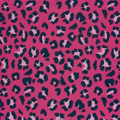 roze (fuchsia) roze donker blauw Luipaard print -  digitale french terry *S