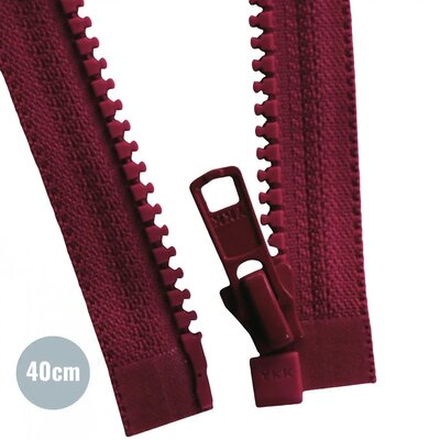 rood (bordeaux) Deelbare Bloktand Rits YKK Vislon 40cm