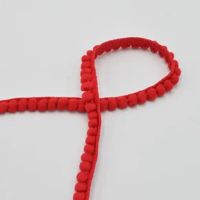 rood band met mini pompoms 6mm *S