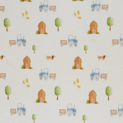 wit (natural) geel blauw groen Kippen Boerderij Dieren - digitaal fijne katoenen Baby rib tricot SOFT *S