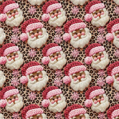 beige roze wit bruin rood zwart 3D Panter print en Kerstmannen x-mas digitale katoen