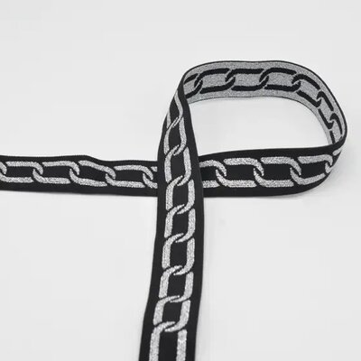 zwart zilver glitter ketting elastiek 25mm (op=op) 