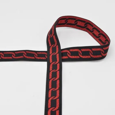zwart rood glitter ketting elastiek 25mm (op=op) 