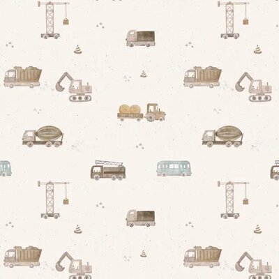 natural beige cacao taupe construction vehicle digital poplin