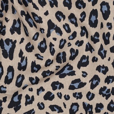 beige licht blauw zwart Luipaard Print viscose linnen *S