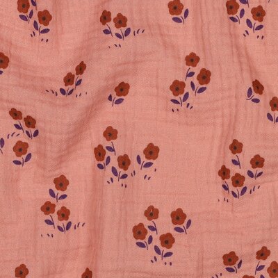 peach red flowers double gauze