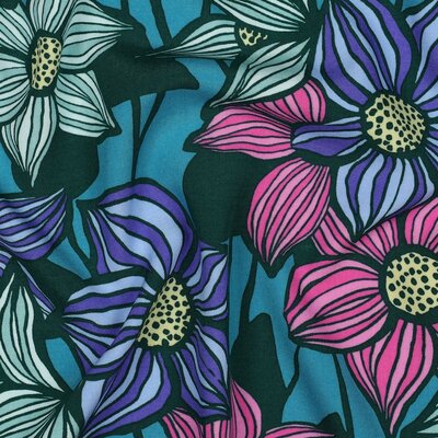 groen (petrol) roze blauw Bloemen - Lenzing Ecovero Viscose *S