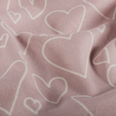 roze (oud licht) wit Getekende Harten flanel *S