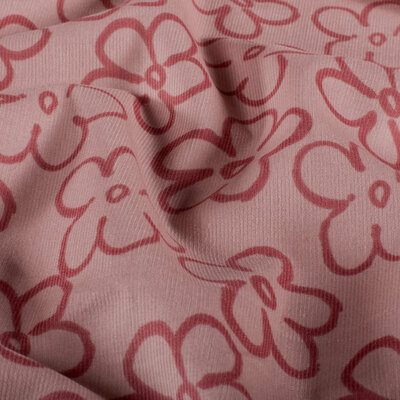 roze (oud licht) Getekende Bloemen katoenen Corduroy babyrib *S