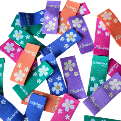 felle kleuren naailabels Bloem 10 stuks