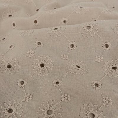 beige bloemetjes gaatjes broderie katoen *S