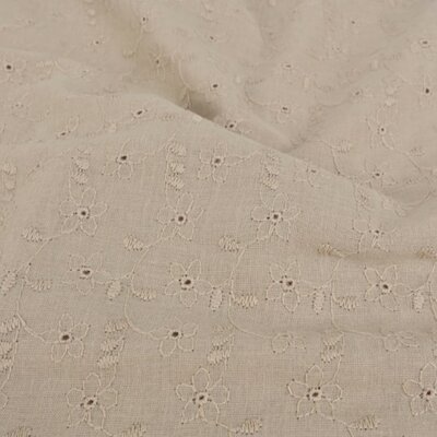 beige bloemetjes blaadjes gaatjes broderie katoen *S