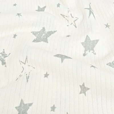 wit vintage groen Sterren katoenen brede Baby rib tricot *S