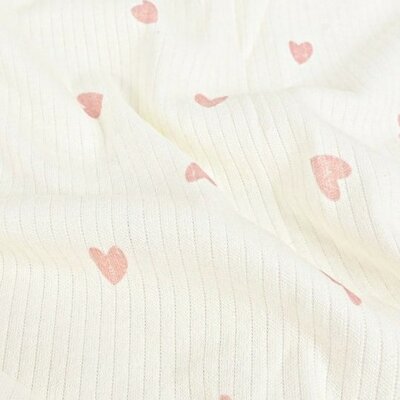 wit roze Hartjes katoenen brede Baby rib tricot *S