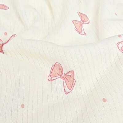 wit roze Strikjes katoenen brede Baby rib tricot *S