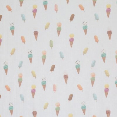 wit (off white) Pastel Zomer ijsjes - digitaal fijne katoenen Baby rib tricot SOFT *S